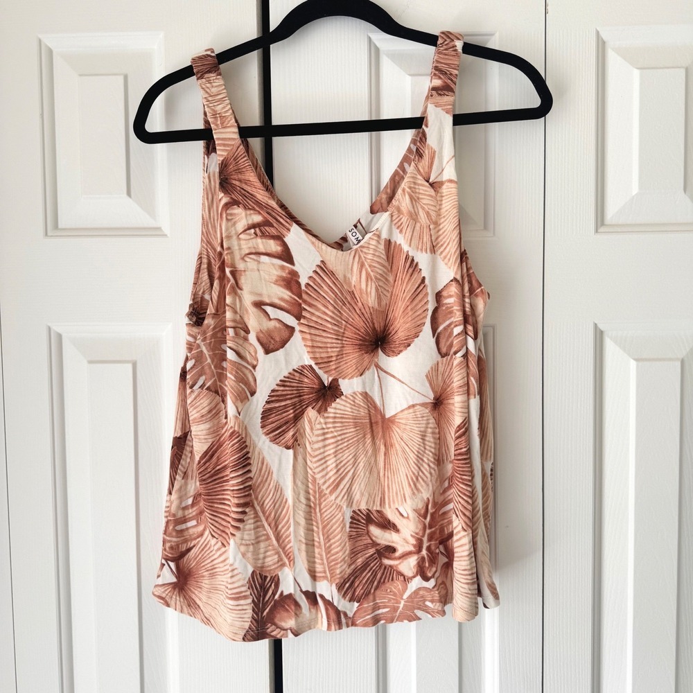 Soma Cool Nights Sleep Chemise Tropical Palm Leaf Print Nightgown Terracotta L